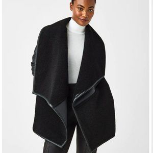 Spanx WOMENS Fleece & Faux Leather Long Wrap Jacket Sz. S *NWT